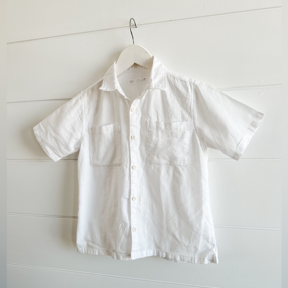 Zara Kids Button Down Linen Top - White - Size 7
